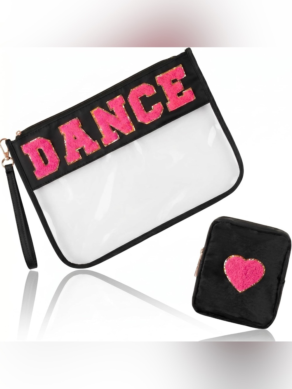 2pcs Clear Dance Pouch with Pink Appliqué